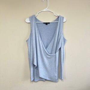 Boston Proper Womens So Soft Cold Shoulder Surplice Top Light Blue Medium